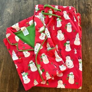 MUNKI MUNKI Red Coral SNOWMAN Print Long Pajama 2 Piece Set! Long Sleeve Top! Lg